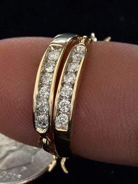 Solid 14k Yellow Gold Diamond Hoop Earrings Channel Set Estate 2.6g